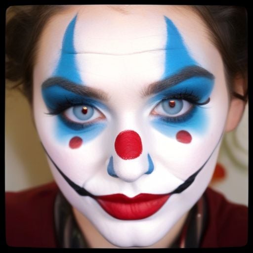 a woman in classic clown makeup