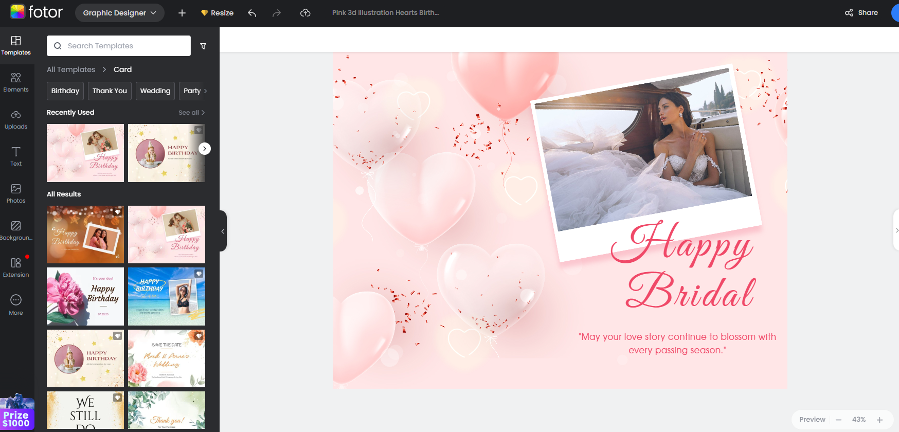 make a bridal shower card on fotor