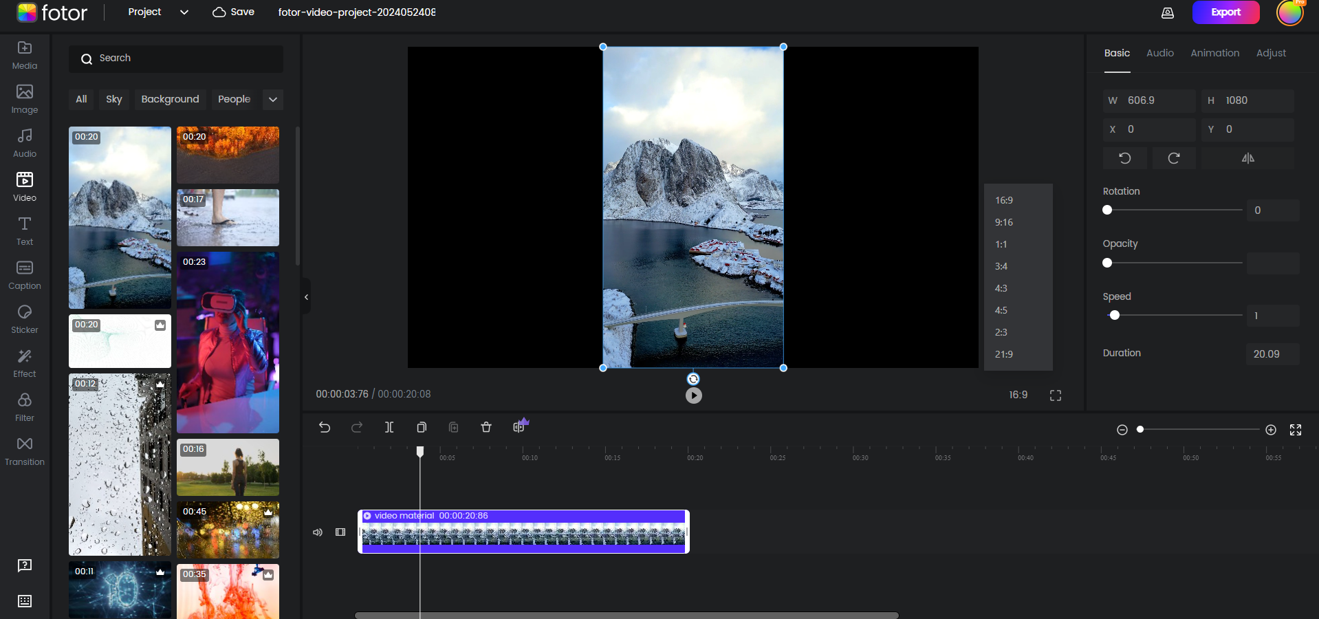 resize instagram video with fotor video resizer